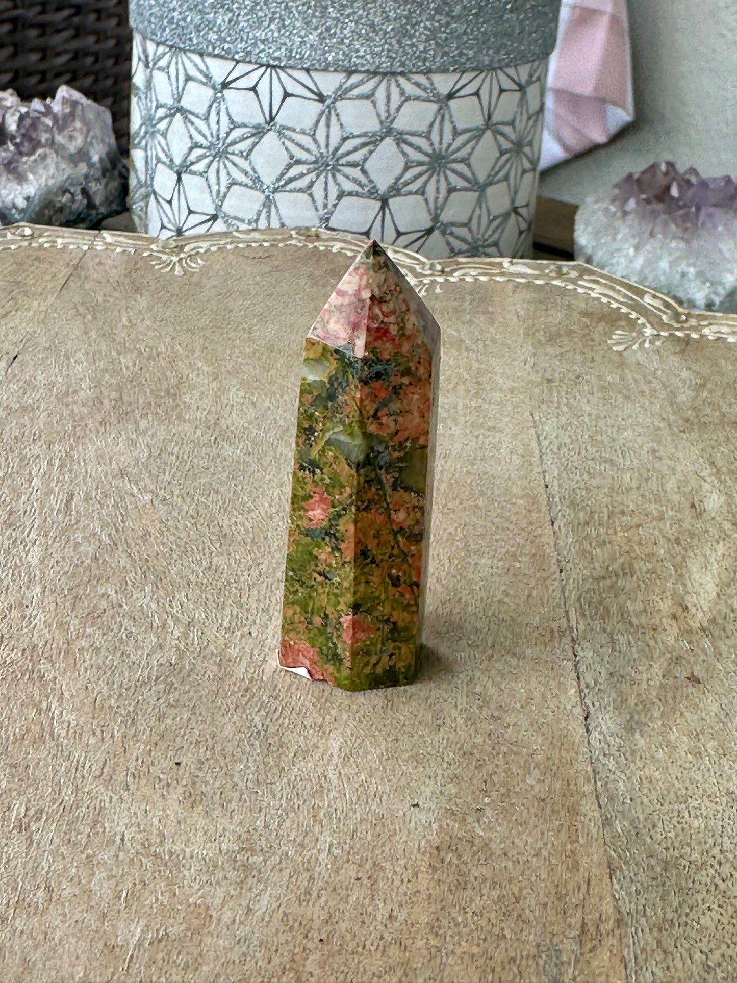 Captivating Unakite Tower - Harmonize Balance & Emotional Healing, A Gemstone Beacon of Growth and Heart Chakra Activation for Home and Spirit