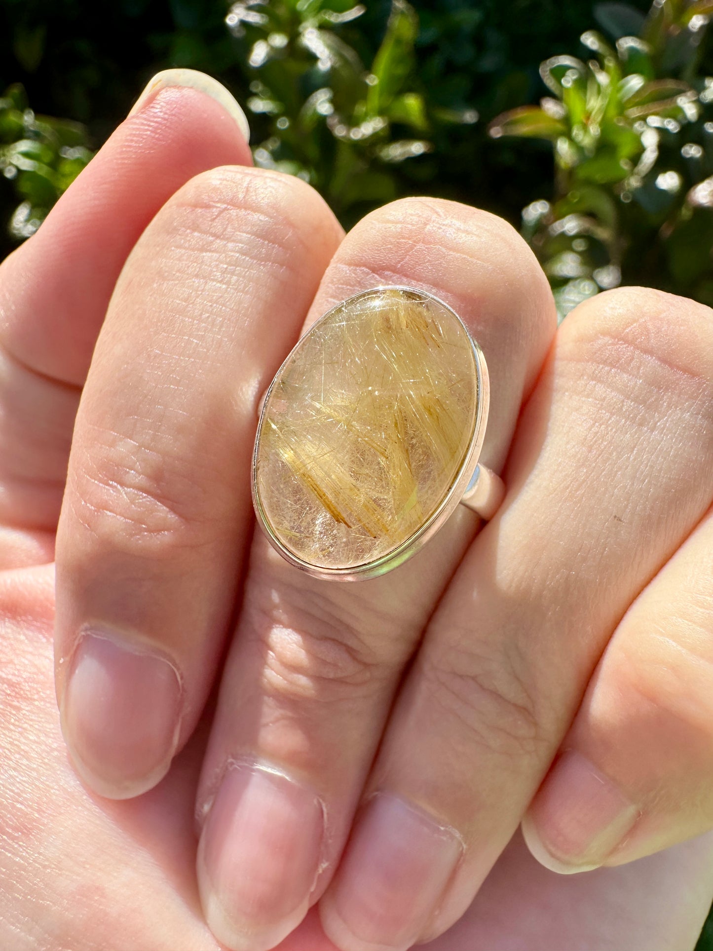 Gold Rutile Sterling Silver Ring Size 9.25: Exquisite Handcrafted Ring with Unique Golden Needle Inclusions, Ideal for Daily Wear or Special Occasions