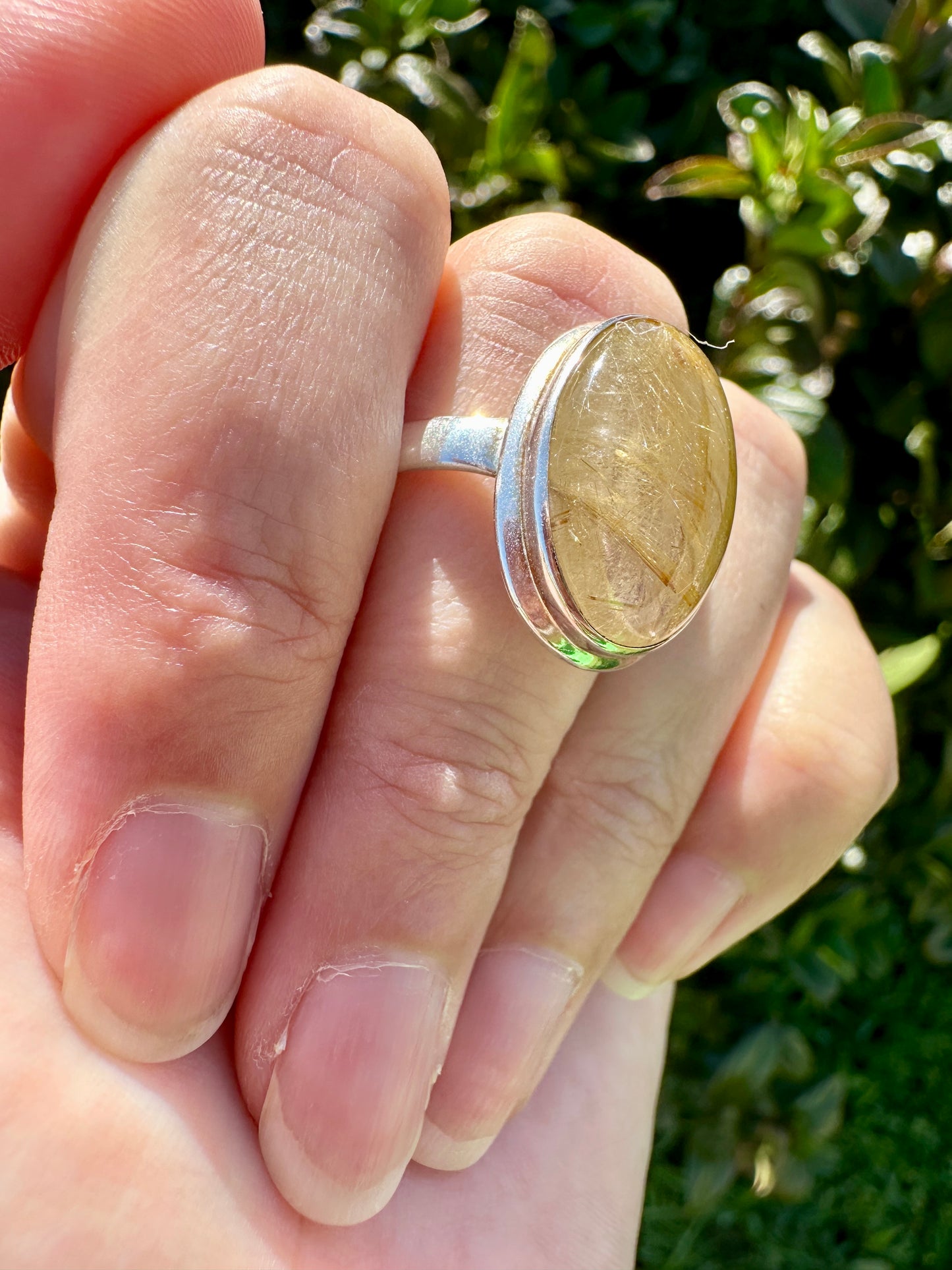 Gold Rutile Sterling Silver Ring Size 9.25: Exquisite Handcrafted Ring with Unique Golden Needle Inclusions, Ideal for Daily Wear or Special Occasions