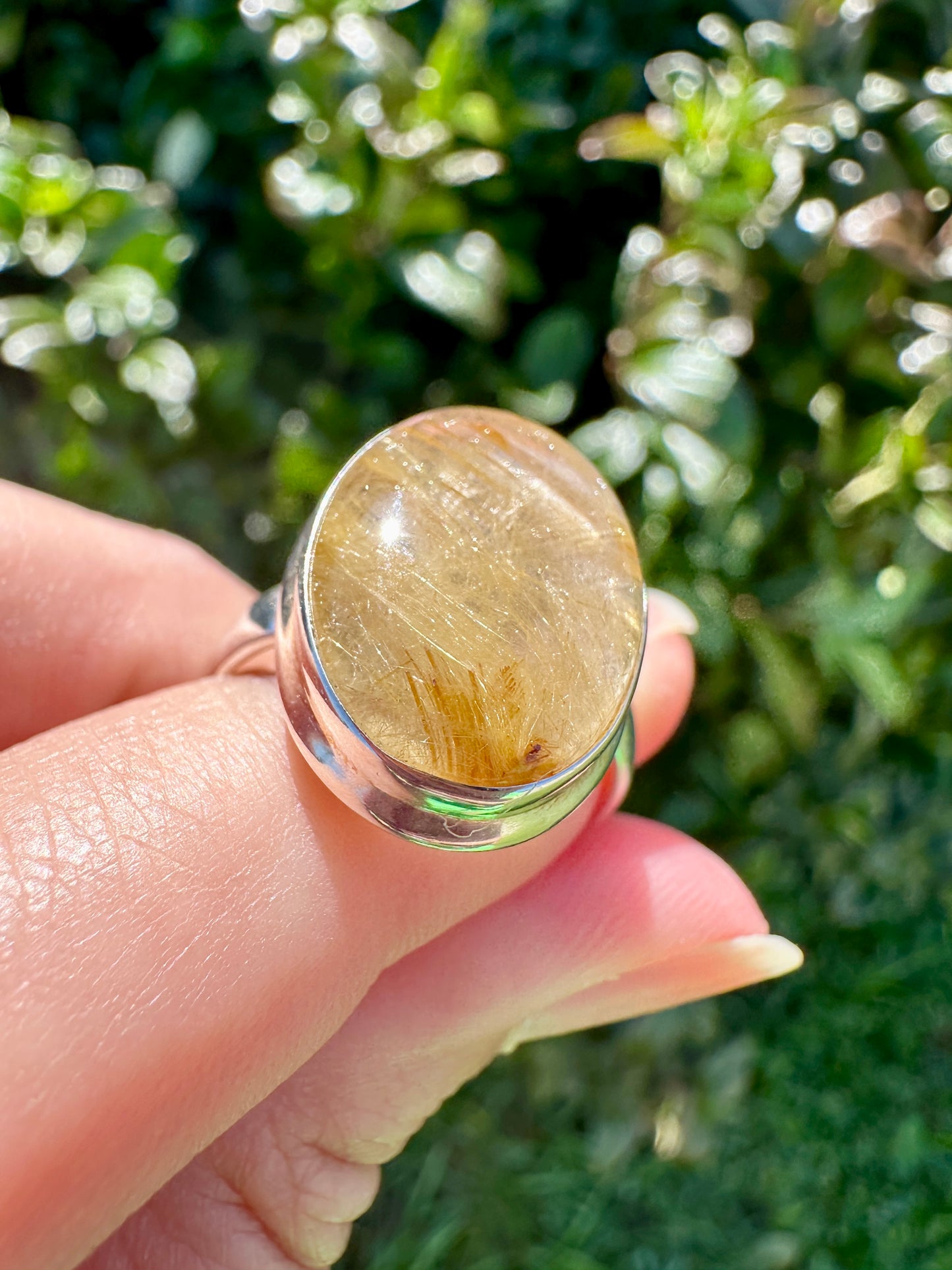 Gold Rutile Sterling Silver Ring Size 9.25: Exquisite Handcrafted Ring with Unique Golden Needle Inclusions, Ideal for Daily Wear or Special Occasions