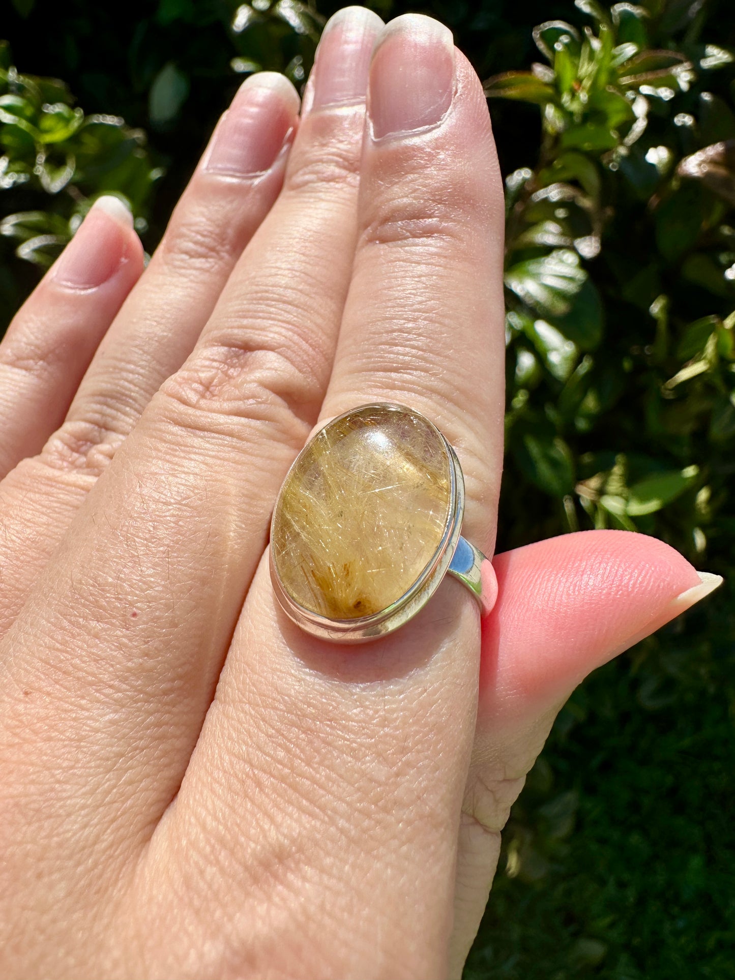 Gold Rutile Sterling Silver Ring Size 9.25: Exquisite Handcrafted Ring with Unique Golden Needle Inclusions, Ideal for Daily Wear or Special Occasions