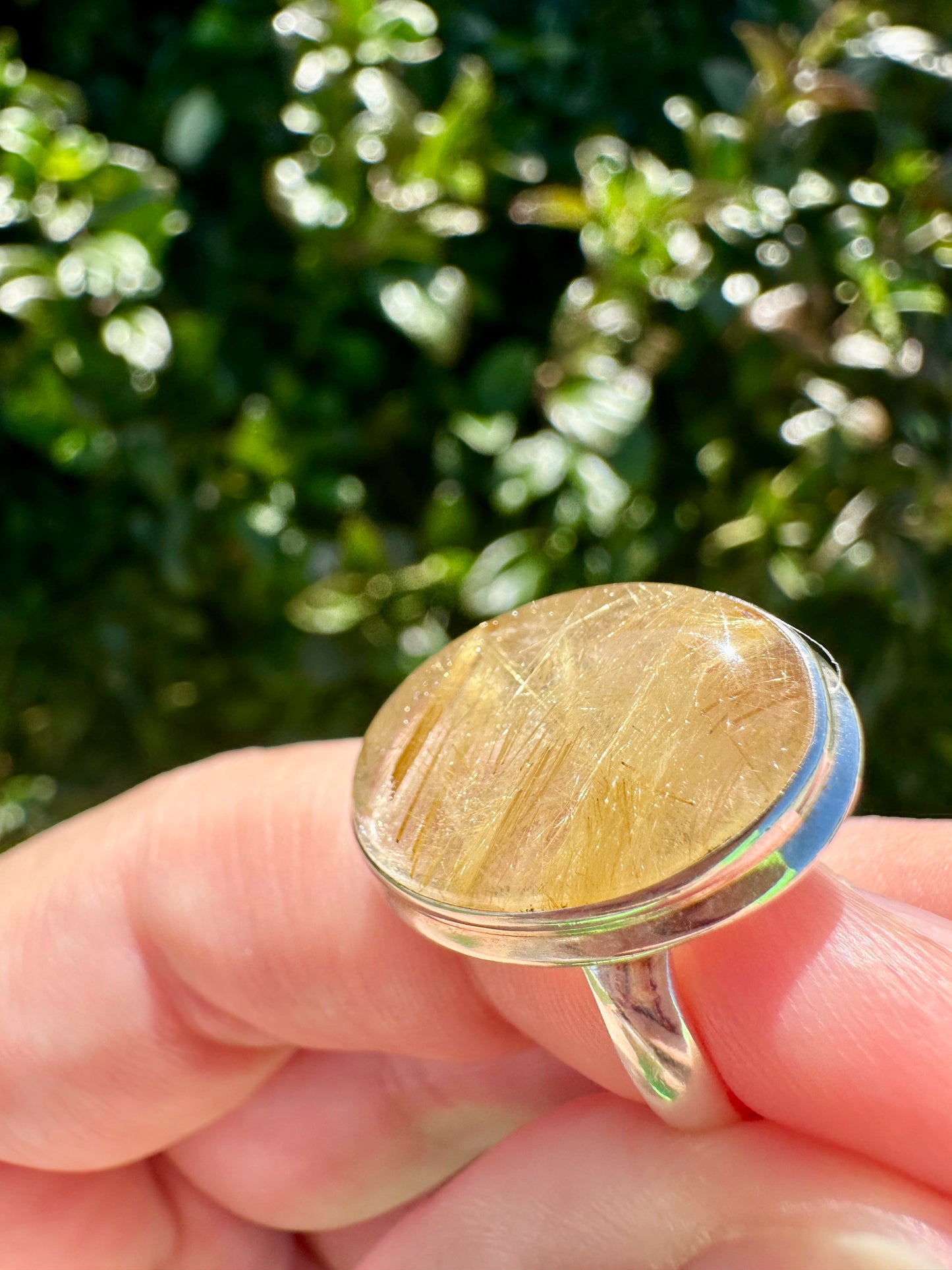 Gold Rutile Sterling Silver Ring Size 9.25: Exquisite Handcrafted Ring with Unique Golden Needle Inclusions, Ideal for Daily Wear or Special Occasions