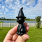 Black Obsidian Cat Witch Carving - Magical Feline Sculpture for Witchy Decor, Spiritual Protection, Altar, Gift for Cat Lovers