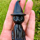 Black Obsidian Cat Witch Carving - Magical Feline Sculpture for Witchy Decor, Spiritual Protection, Altar, Gift for Cat Lovers