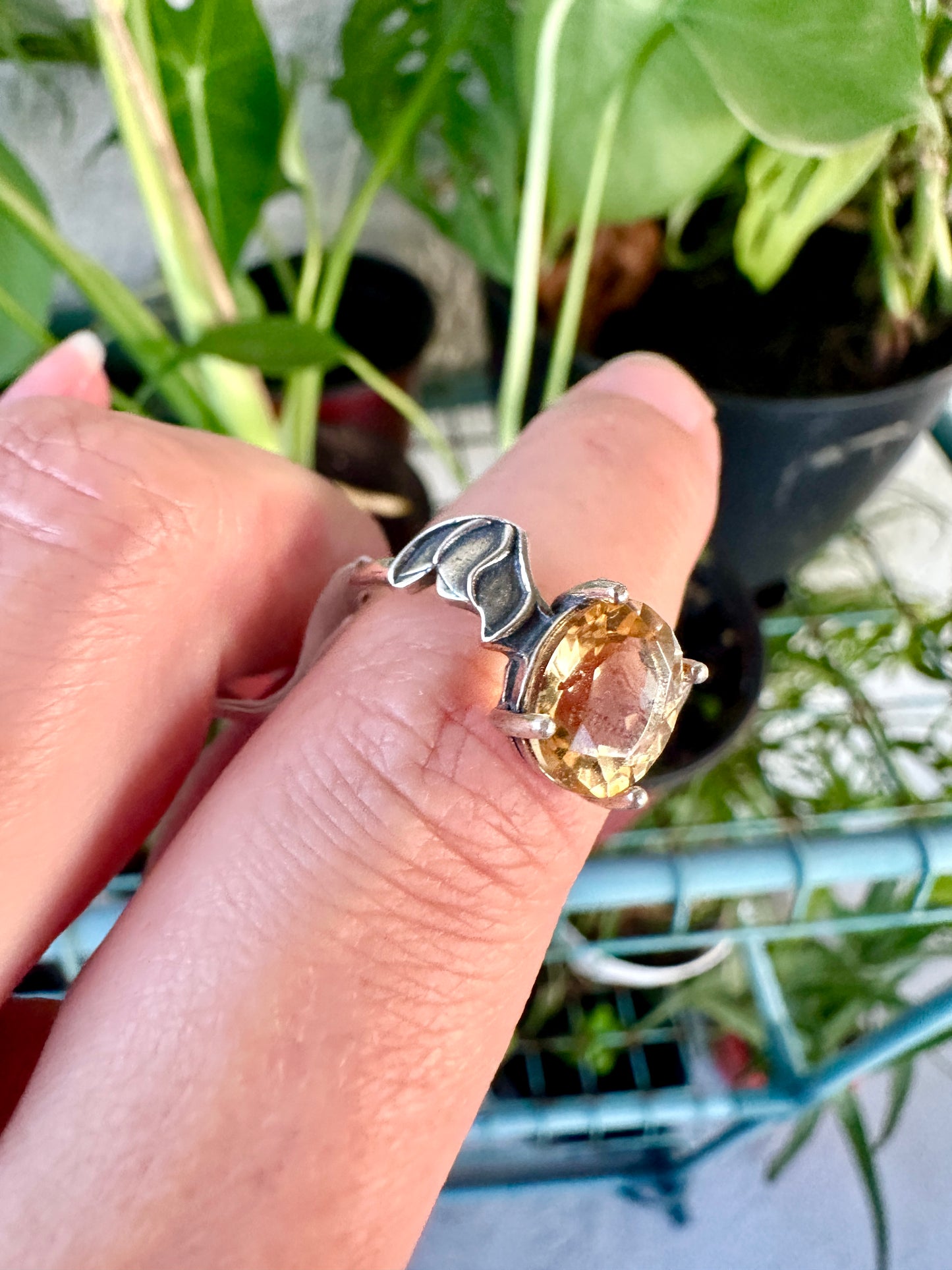 Sterling Silver Faceted Citrine Adjustable Bat Ring – Witchy Jewelry, Gothic Halloween Ring, Spiritual Crystal Bat Accessory, Citrine Gift for Her