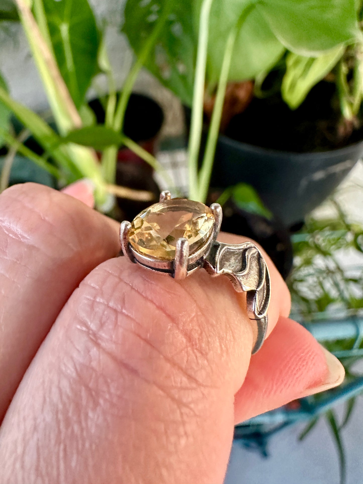 Sterling Silver Faceted Citrine Adjustable Bat Ring – Witchy Jewelry, Gothic Halloween Ring, Spiritual Crystal Bat Accessory, Citrine Gift for Her