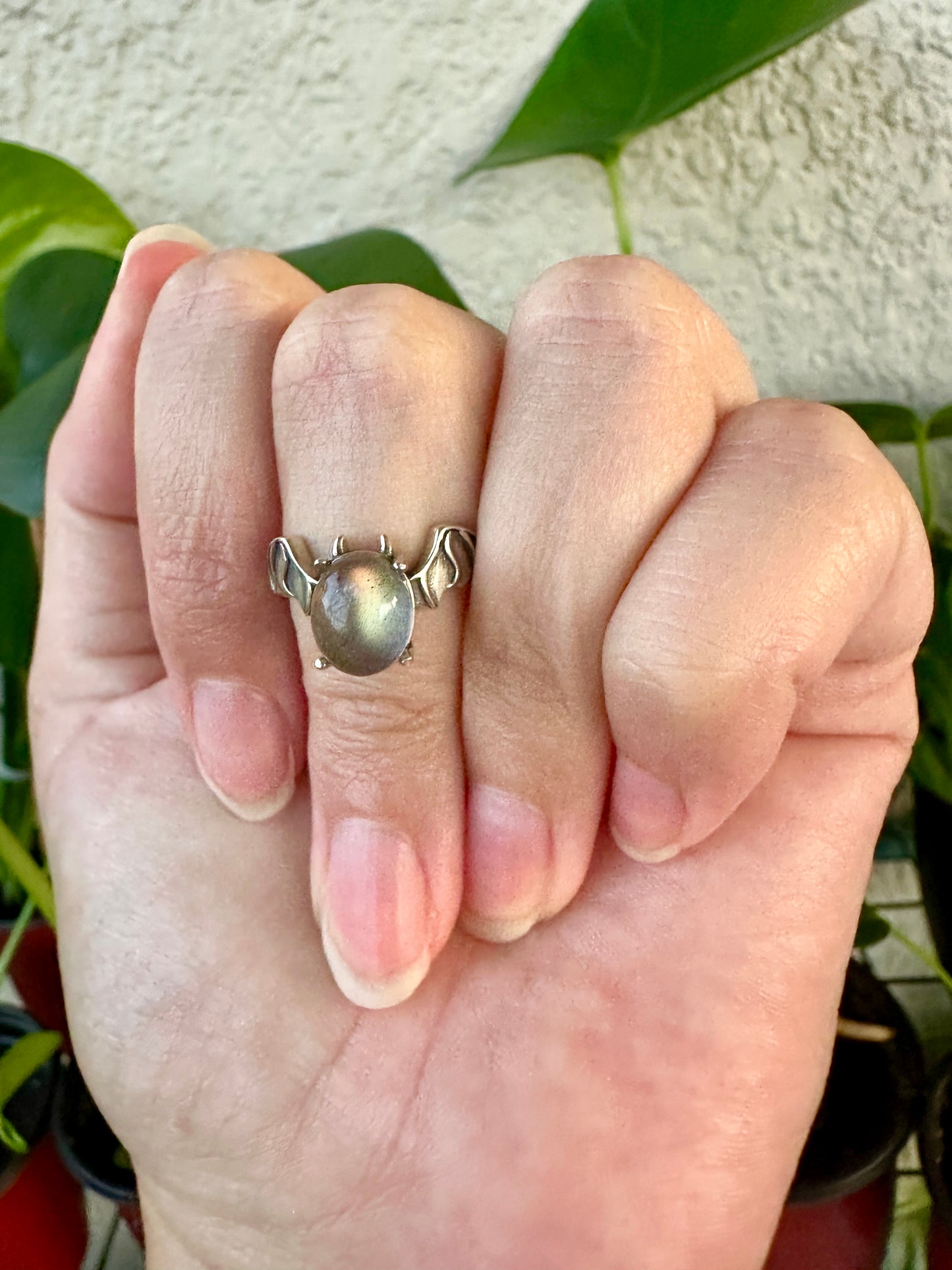 Sterling Silver Faceted Moonstone Adjustable Bat Ring – Gothic Bat Jewelry, Witchy Crystal Ring, Halloween Accessory, Moonstone Gift for Her