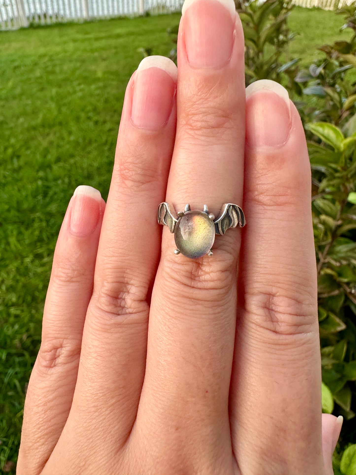 Sterling Silver Faceted Moonstone Adjustable Bat Ring – Gothic Bat Jewelry, Witchy Crystal Ring, Halloween Accessory, Moonstone Gift for Her