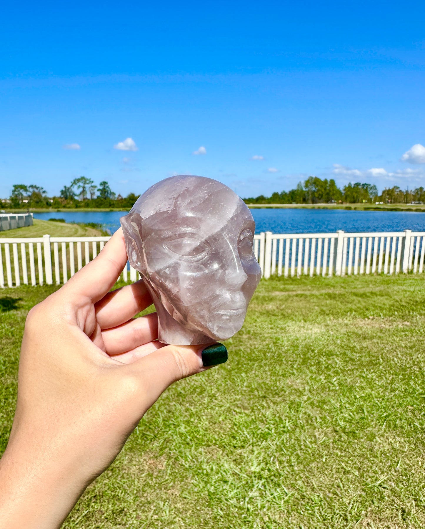 Lavender Fluorite Alien Head Sculpture, Unique Crystal Alien Carving, Fluorite Extraterrestrial Figurine, Healing Stone Alien Decor Gift