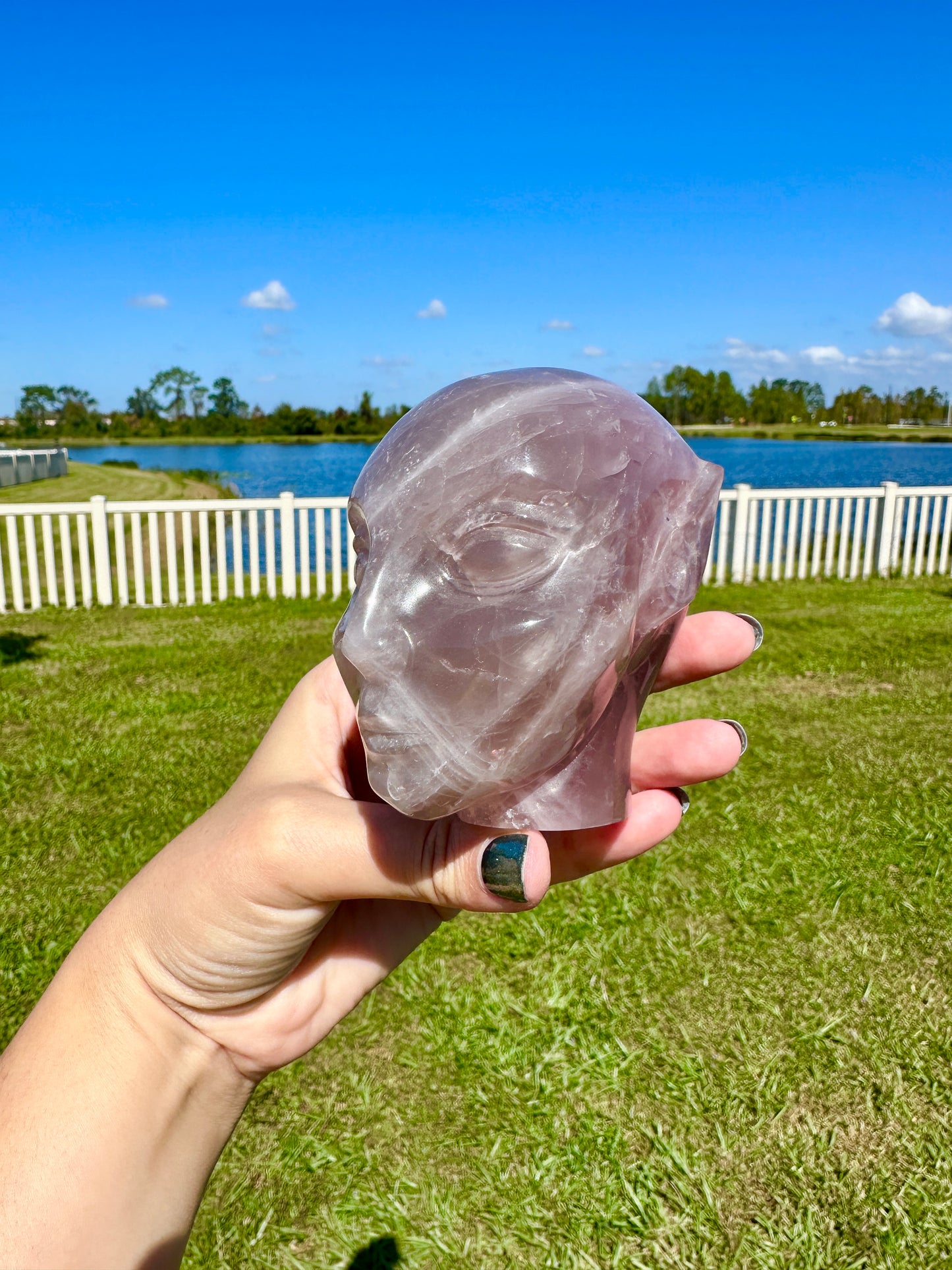 Lavender Fluorite Alien Head Sculpture, Unique Crystal Alien Carving, Fluorite Extraterrestrial Figurine, Healing Stone Alien Decor Gift