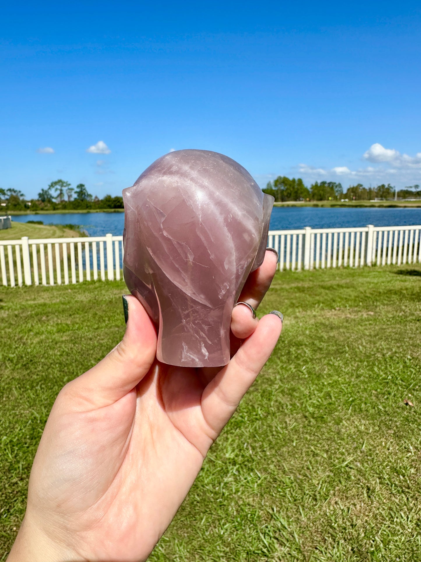 Lavender Fluorite Alien Head Sculpture, Unique Crystal Alien Carving, Fluorite Extraterrestrial Figurine, Healing Stone Alien Decor Gift