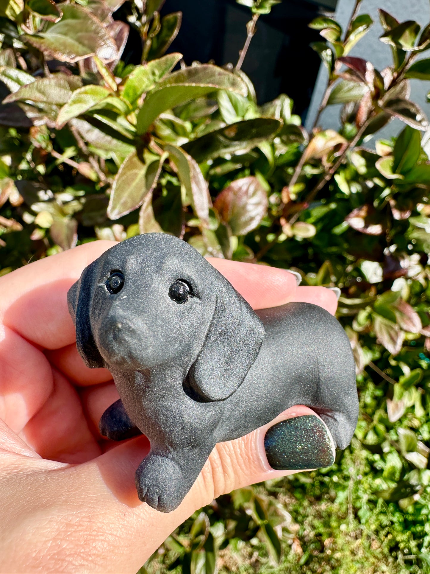 Black Obsidian Dachshund Dog Figurine, Unique Gemstone Dog Statue, Healing Crystal Doxie Sculpture, Perfect Pet Lover Gift