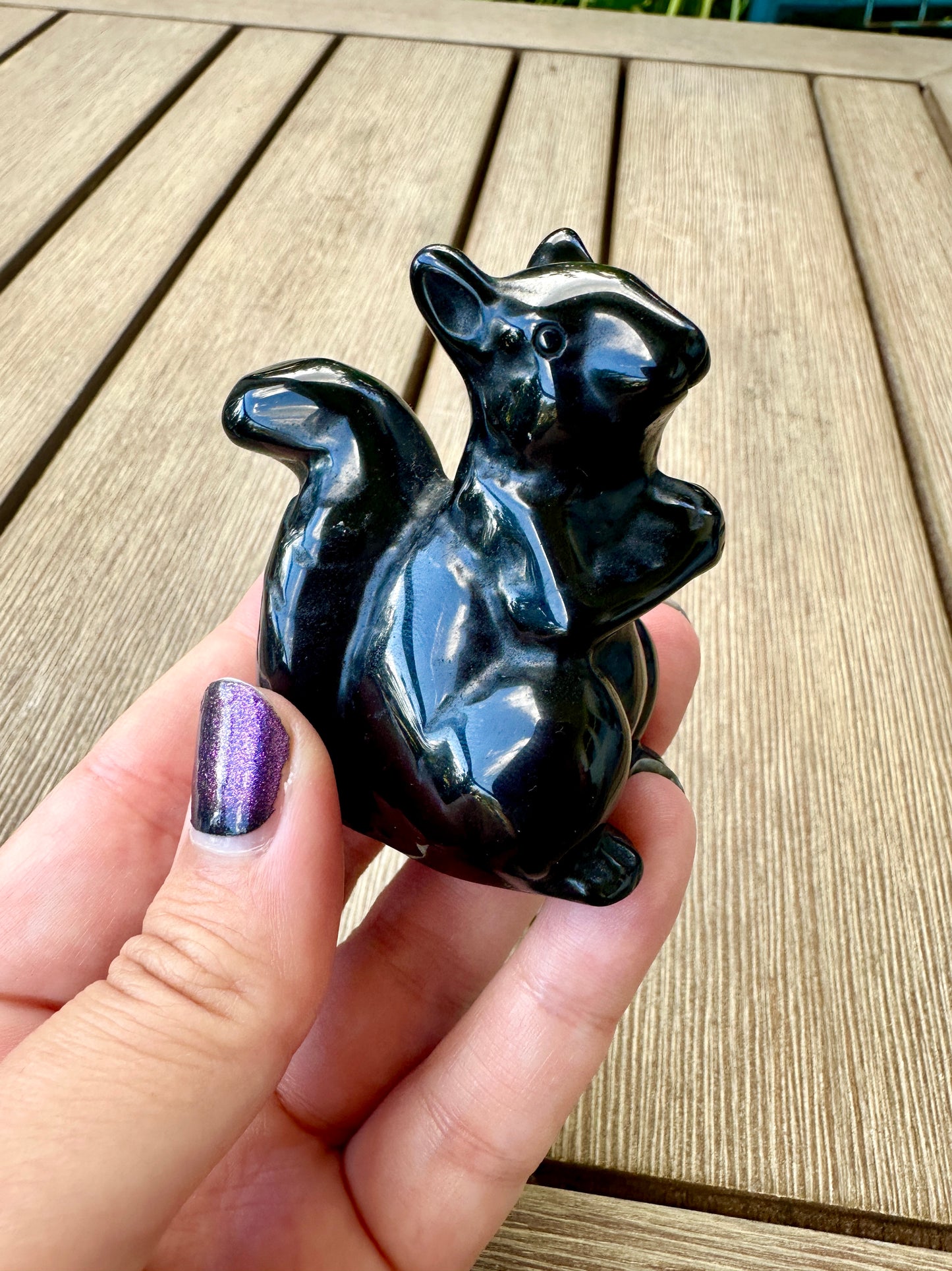 Black Obsidian Squirrel Figurine, Healing Crystal Squirrel Statue, Unique Gemstone Animal Sculpture, Perfect Gift for Nature Lovers