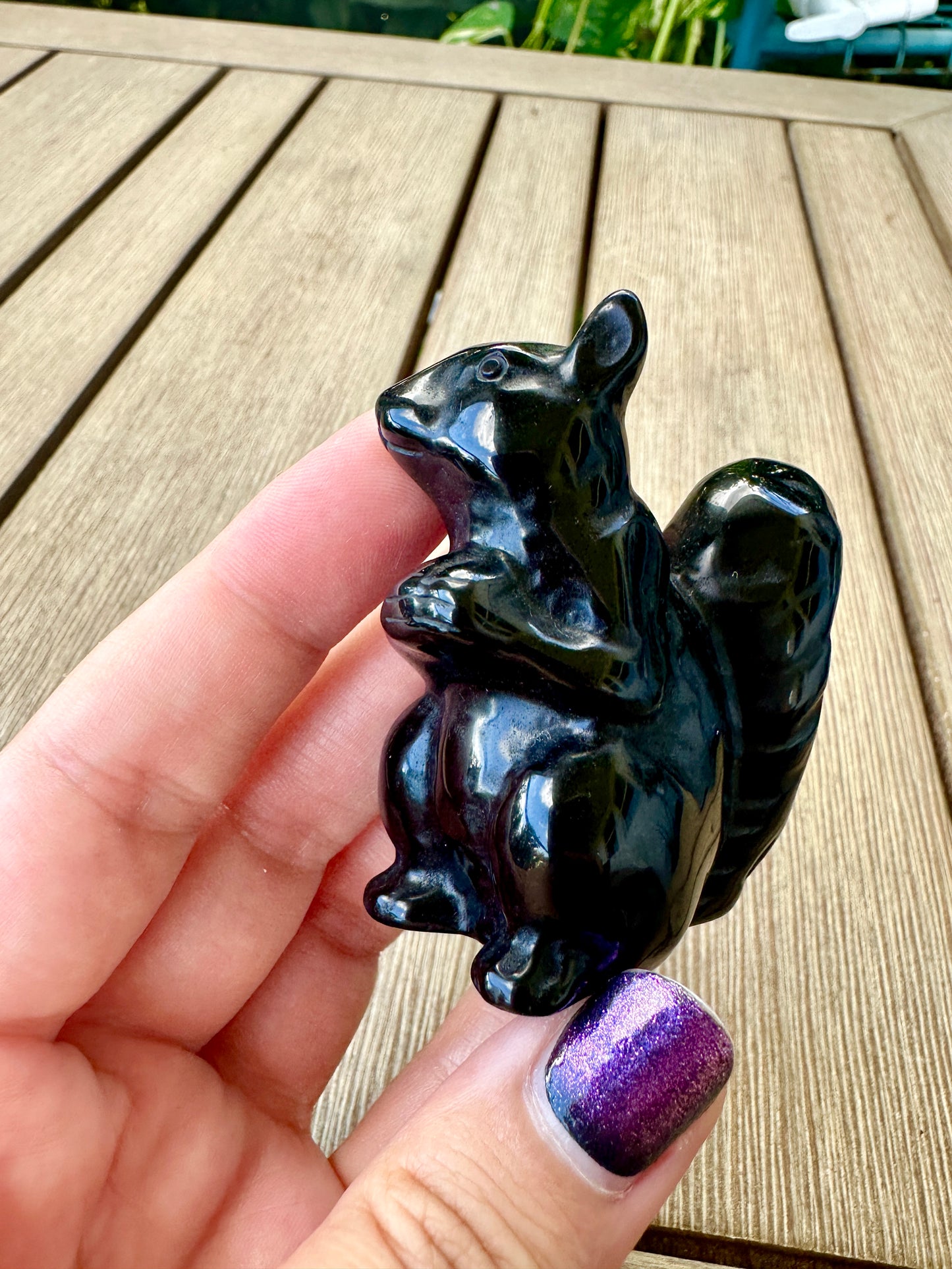 Black Obsidian Squirrel Figurine, Healing Crystal Squirrel Statue, Unique Gemstone Animal Sculpture, Perfect Gift for Nature Lovers