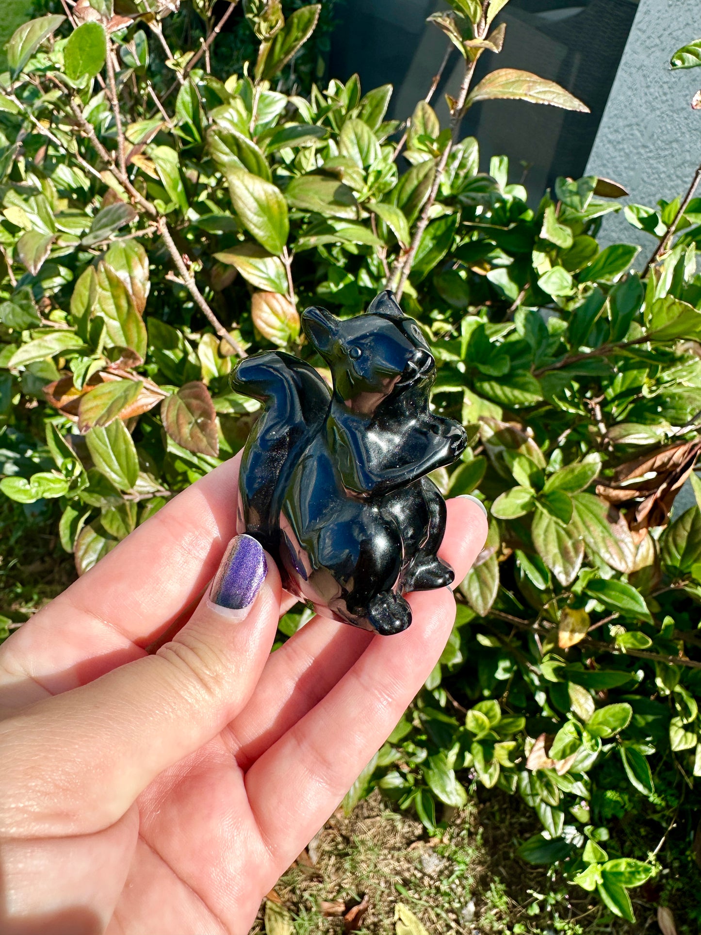 Black Obsidian Squirrel Figurine, Healing Crystal Squirrel Statue, Unique Gemstone Animal Sculpture, Perfect Gift for Nature Lovers