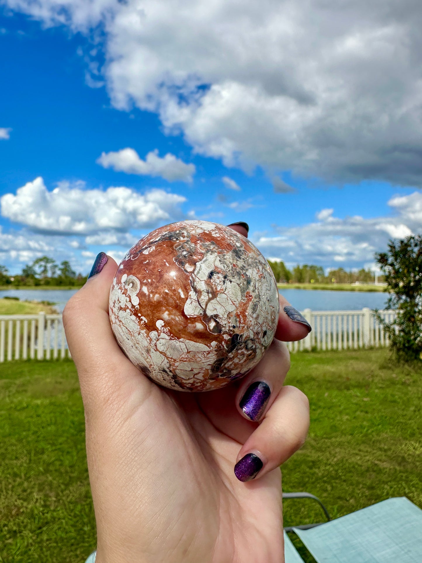 Money Agate Sphere 63mm, Polished Green Agate Crystal Ball, Wealth-Attracting Stone, Unique Gemstone Sphere for Abundance & Feng Shui Decor