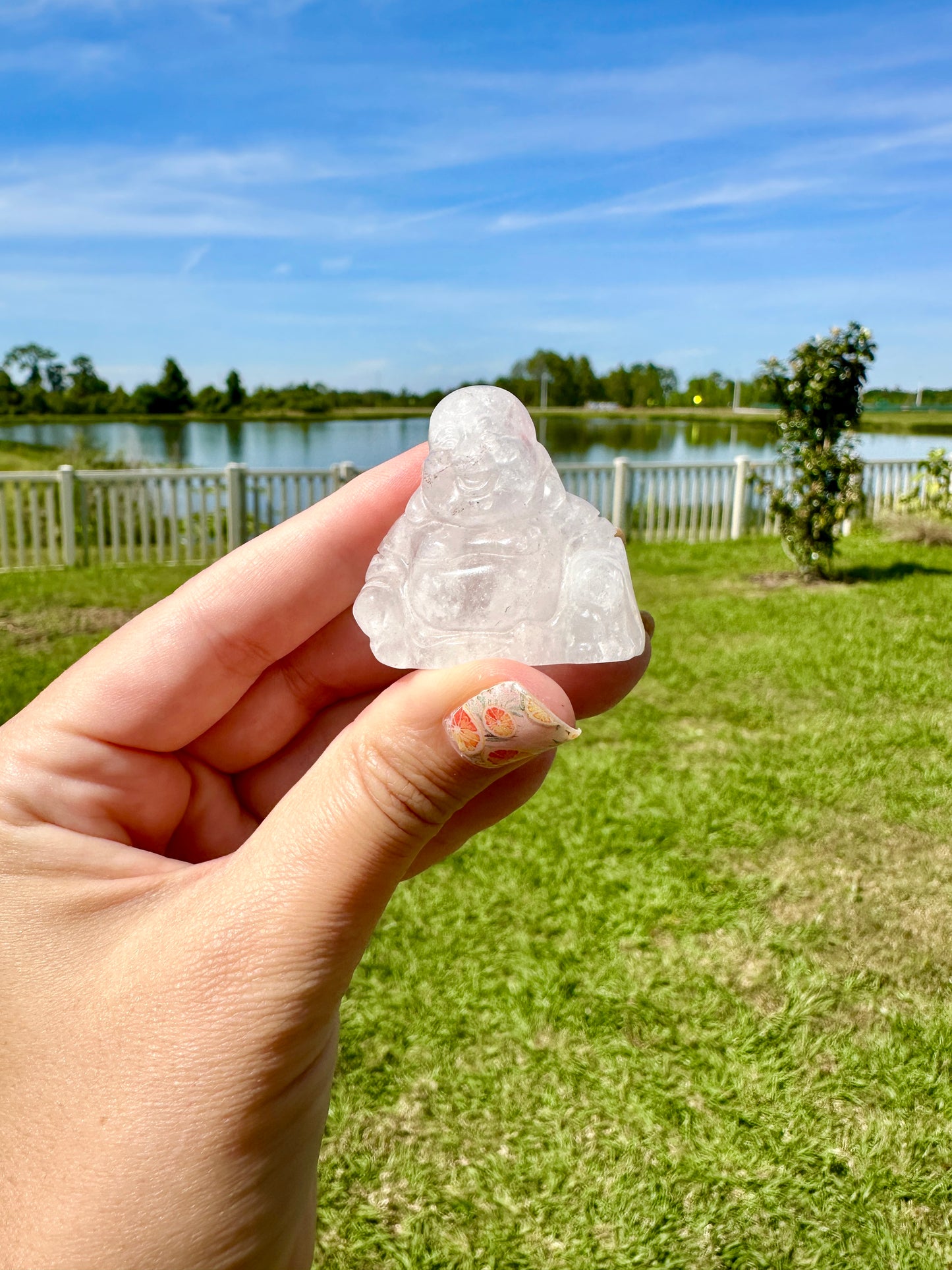 Clear Quartz Laughing Buddha Statue for Positive Energy & Happiness - Perfect Feng Shui Decor for Home and Office