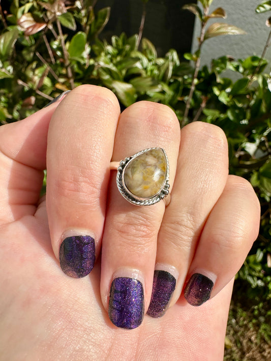 Petrified Wood Sterling Silver Ring Size 9, Unique Fossil Gemstone Ring, Handmade Boho Statement Ring, Natural Stone Jewelry Gift for Her