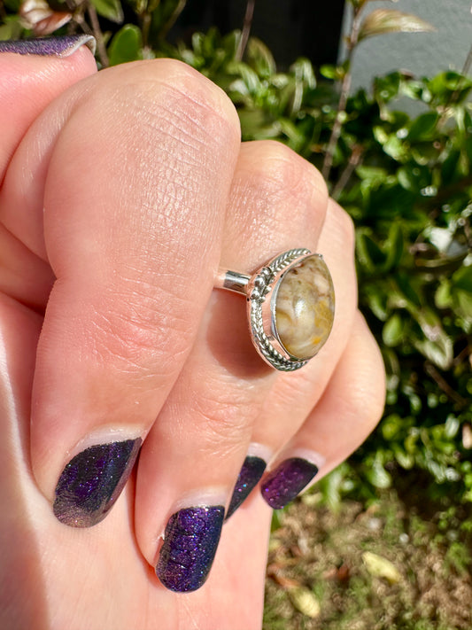 Petrified Wood Sterling Silver Ring Size 9, Unique Fossil Gemstone Ring, Handmade Boho Statement Ring, Natural Stone Jewelry Gift for Her