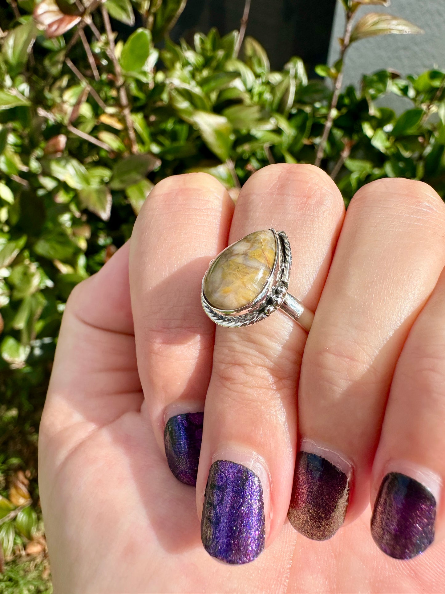 Petrified Wood Sterling Silver Ring Size 9, Unique Fossil Gemstone Ring, Handmade Boho Statement Ring, Natural Stone Jewelry Gift for Her