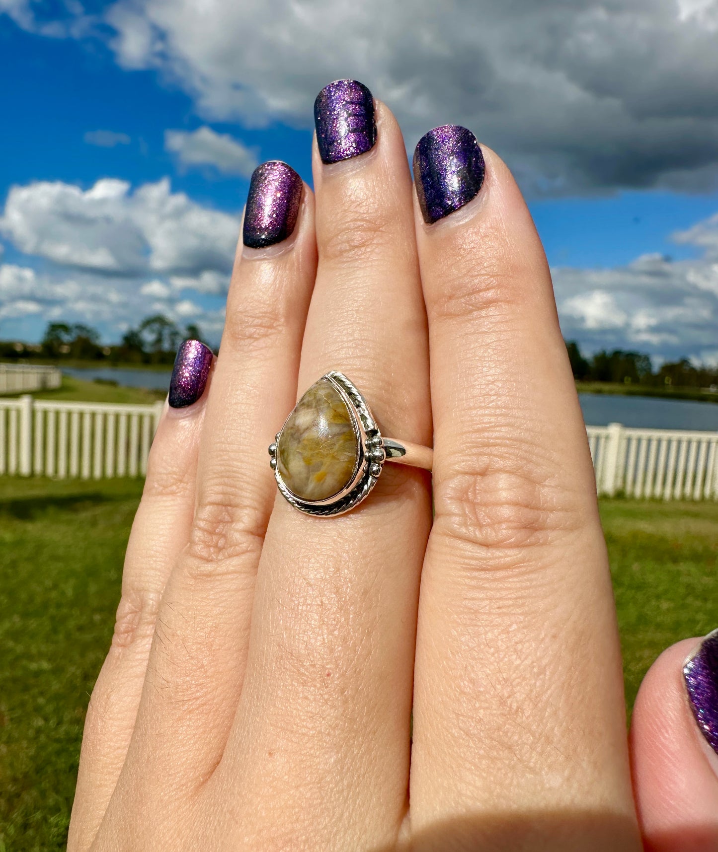 Petrified Wood Sterling Silver Ring Size 9, Unique Fossil Gemstone Ring, Handmade Boho Statement Ring, Natural Stone Jewelry Gift for Her