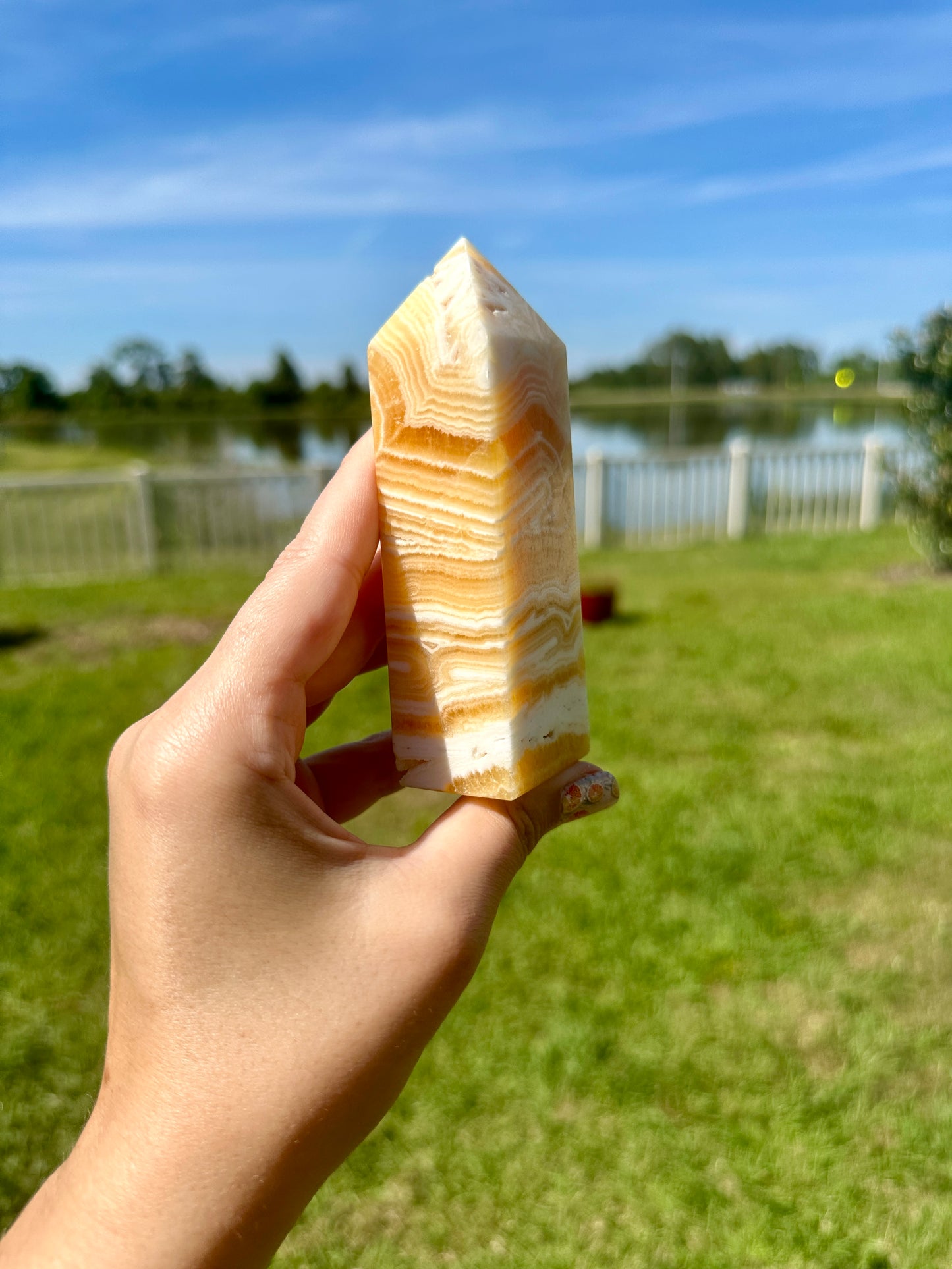 Orange Calcite Tower for Energy Boost & Creativity - Enhance Your Space with Vibrant Healing Crystal Decor