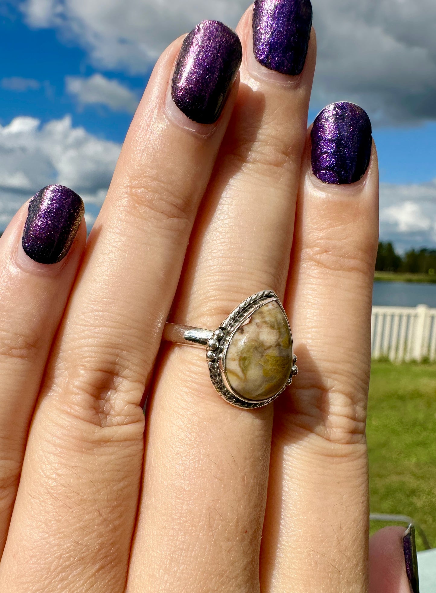 Petrified Wood Sterling Silver Ring Size 9, Unique Fossil Gemstone Ring, Handmade Boho Statement Ring, Natural Stone Jewelry Gift for Her