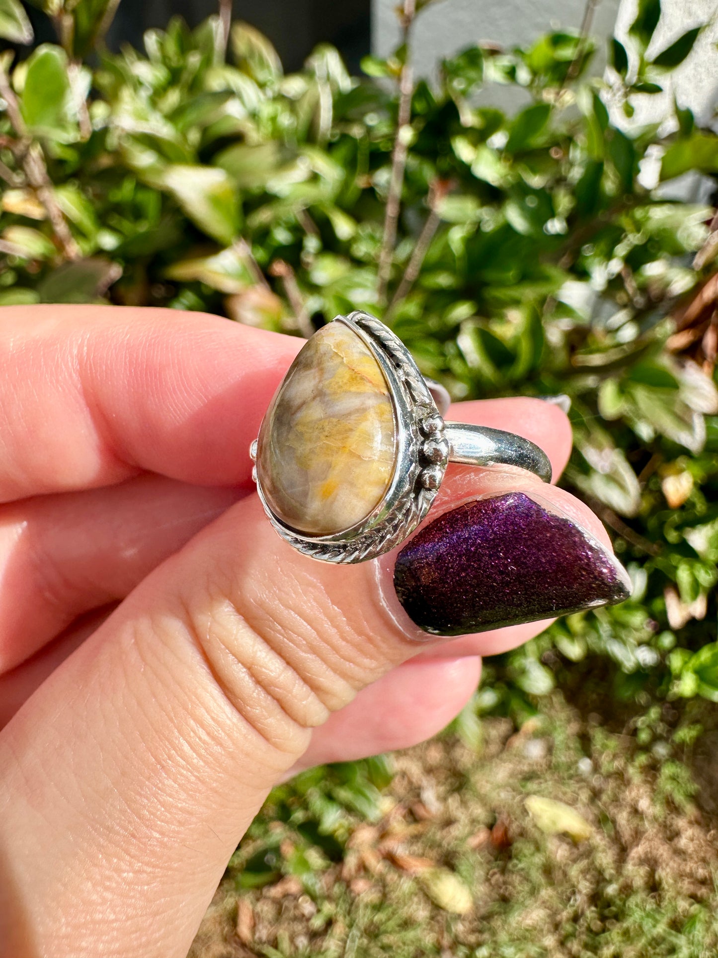 Petrified Wood Sterling Silver Ring Size 9, Unique Fossil Gemstone Ring, Handmade Boho Statement Ring, Natural Stone Jewelry Gift for Her