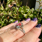 Star-Shaped Pink Dahlia Turquoise Sterling Silver Ring Size 8, Unique Boho Gemstone Ring, Handcrafted Statement Ring, Natural Stone Jewelry Gift