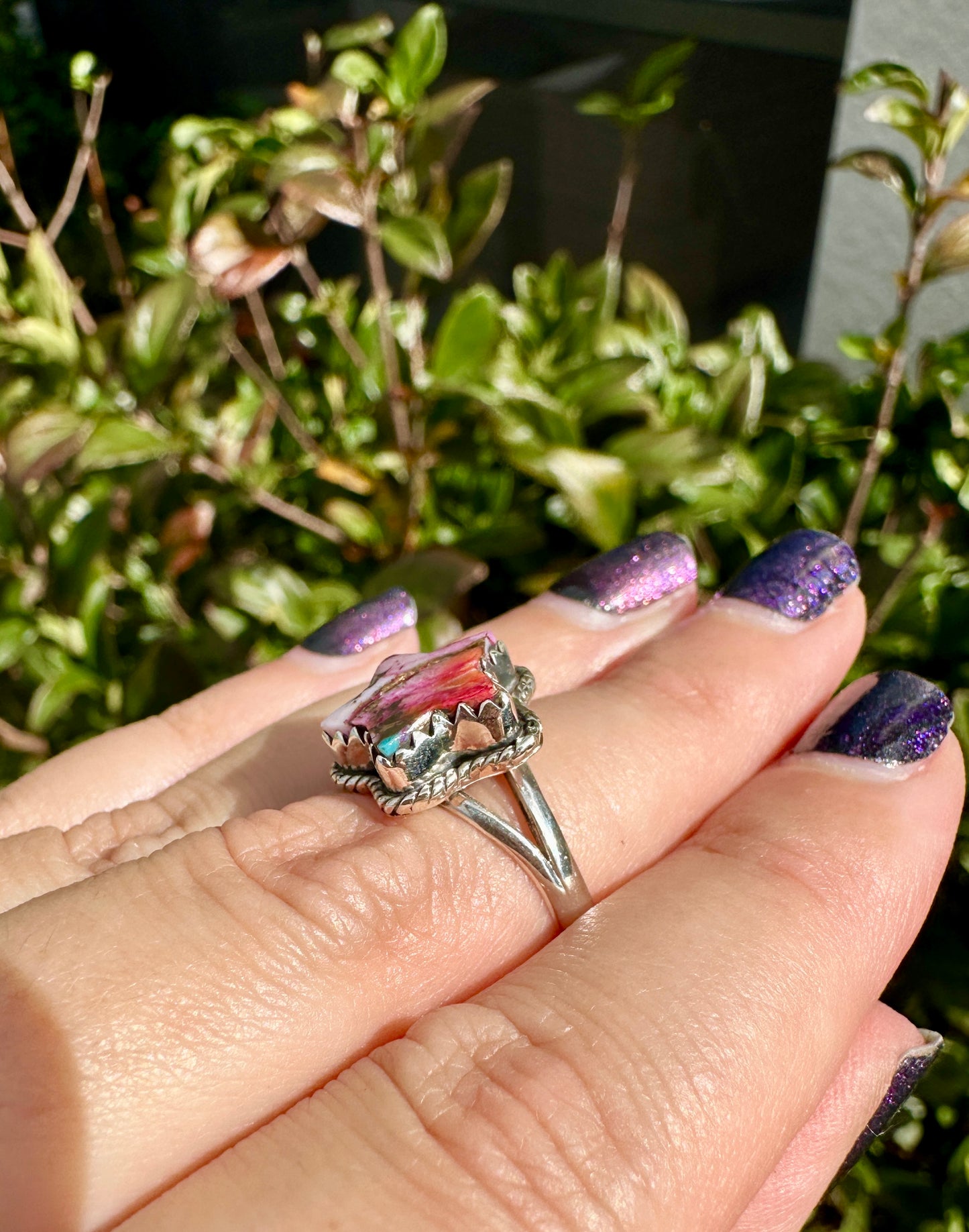 Star-Shaped Pink Dahlia Turquoise Sterling Silver Ring Size 8, Unique Boho Gemstone Ring, Handcrafted Statement Ring, Natural Stone Jewelry Gift