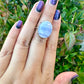 Blue Lace Agate Sterling Silver Adjustable Ring, Gemstone Statement Ring, Calming Blue Crystal Jewelry, Unique Gift for Her