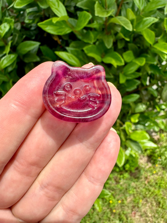 Fluorite Cat Head Bowl - Small, Hand-Carved Gemstone Dish for Crystals, Jewelry, and Home Decor