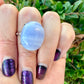 Blue Lace Agate Sterling Silver Adjustable Ring, Gemstone Statement Ring, Calming Blue Crystal Jewelry, Unique Gift for Her