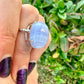 Blue Lace Agate Sterling Silver Adjustable Ring, Gemstone Statement Ring, Calming Blue Crystal Jewelry, Unique Gift for Her