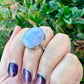 Blue Lace Agate Sterling Silver Adjustable Ring, Gemstone Statement Ring, Calming Blue Crystal Jewelry, Unique Gift for Her