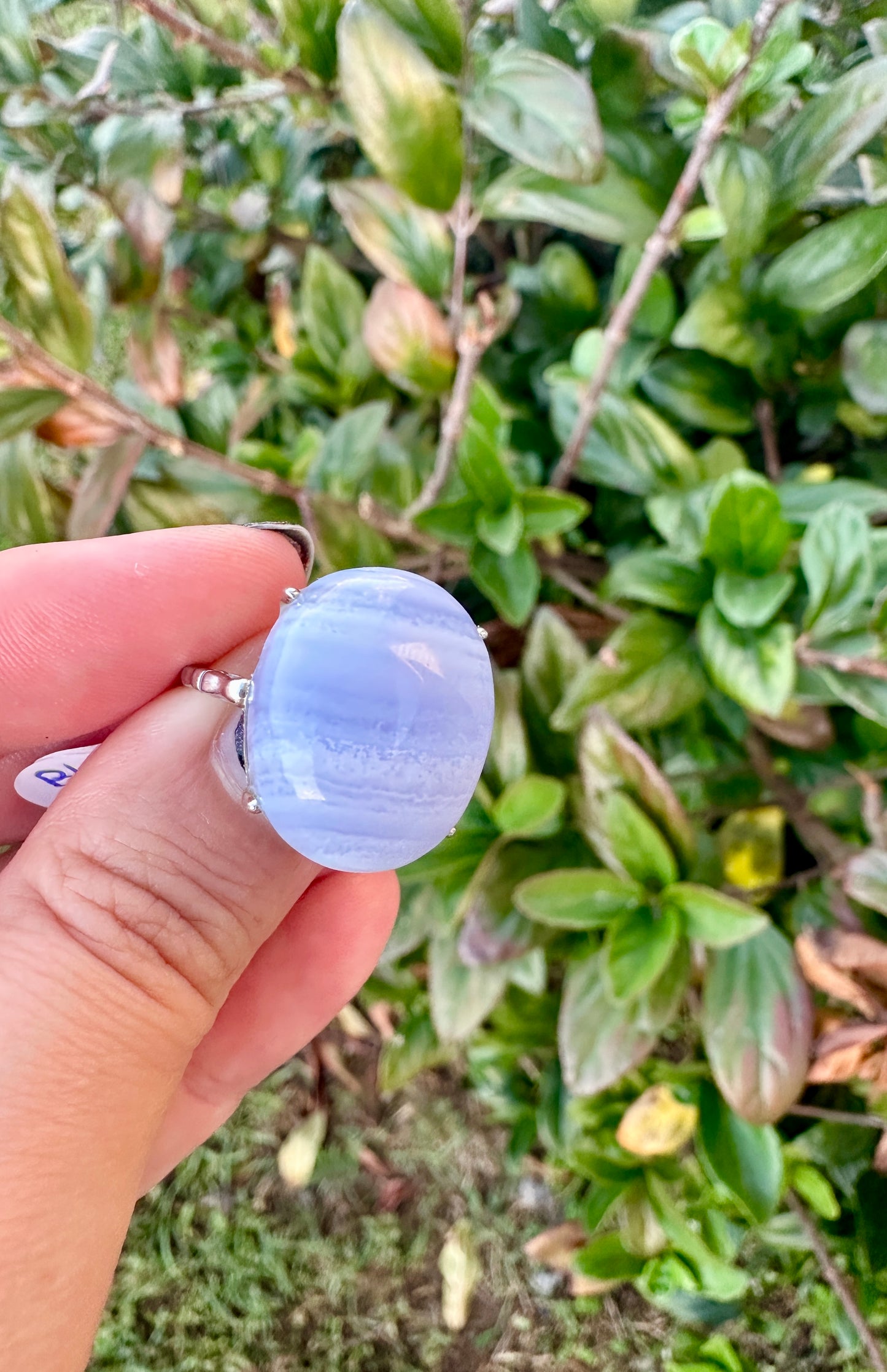 Blue Lace Agate Sterling Silver Adjustable Ring, Gemstone Statement Ring, Calming Blue Crystal Jewelry, Unique Gift for Her