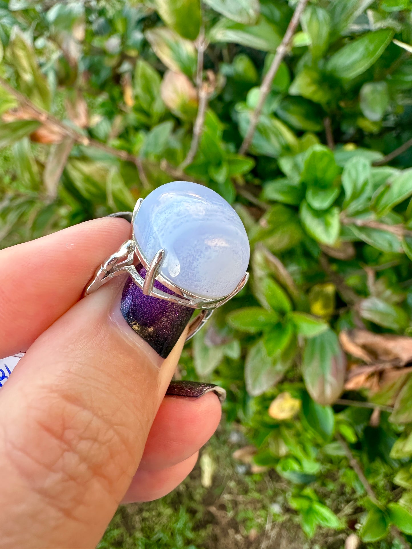 Blue Lace Agate Sterling Silver Adjustable Ring, Gemstone Statement Ring, Calming Blue Crystal Jewelry, Unique Gift for Her