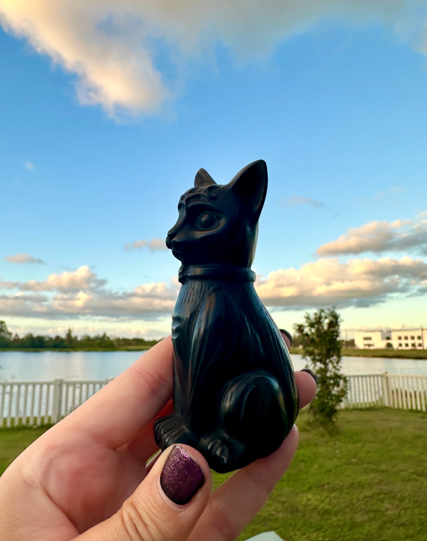 Black Obsidian Cat Carving, Healing Crystal Cat Figurine, Protective Obsidian Animal Statue, Unique Gift for Cat Lovers and Crystal Collectors