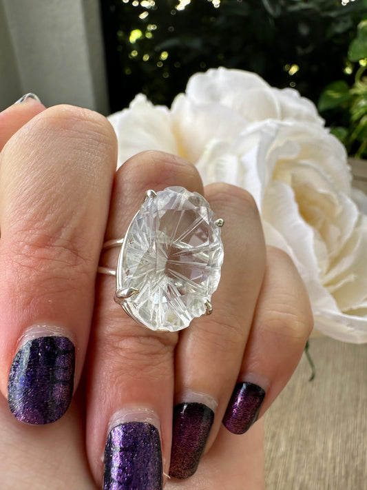 Clear Quartz Sterling Silver Ring Size 7, Elegant Crystal Statement Ring, Handcrafted Natural Stone Jewelry, Healing Quartz Gift for Her