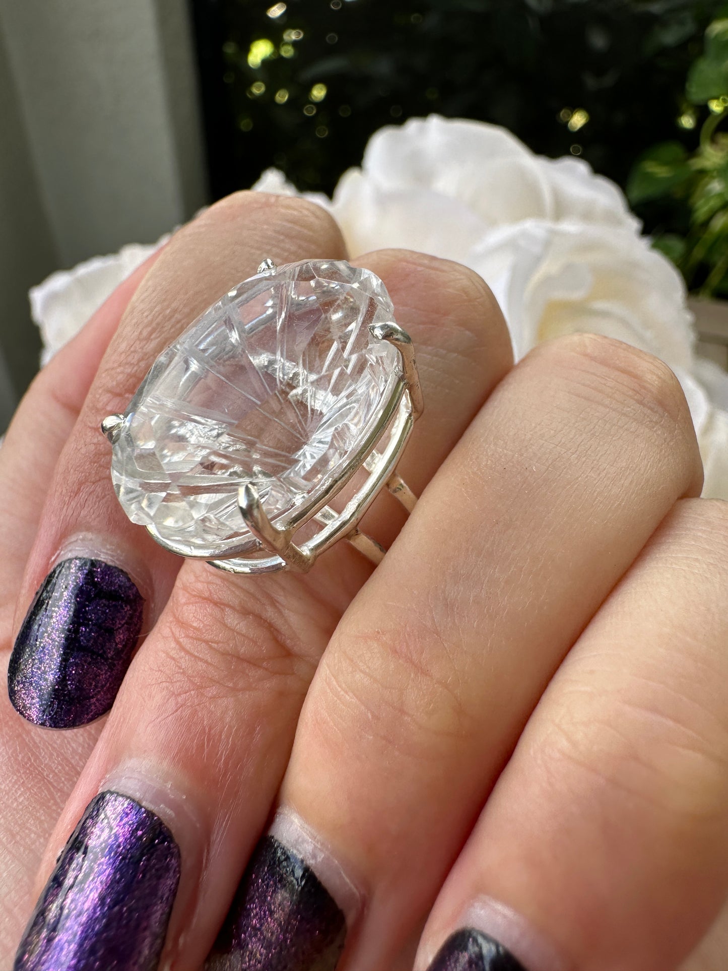 Clear Quartz Sterling Silver Ring Size 7, Elegant Crystal Statement Ring, Handcrafted Natural Stone Jewelry, Healing Quartz Gift for Her