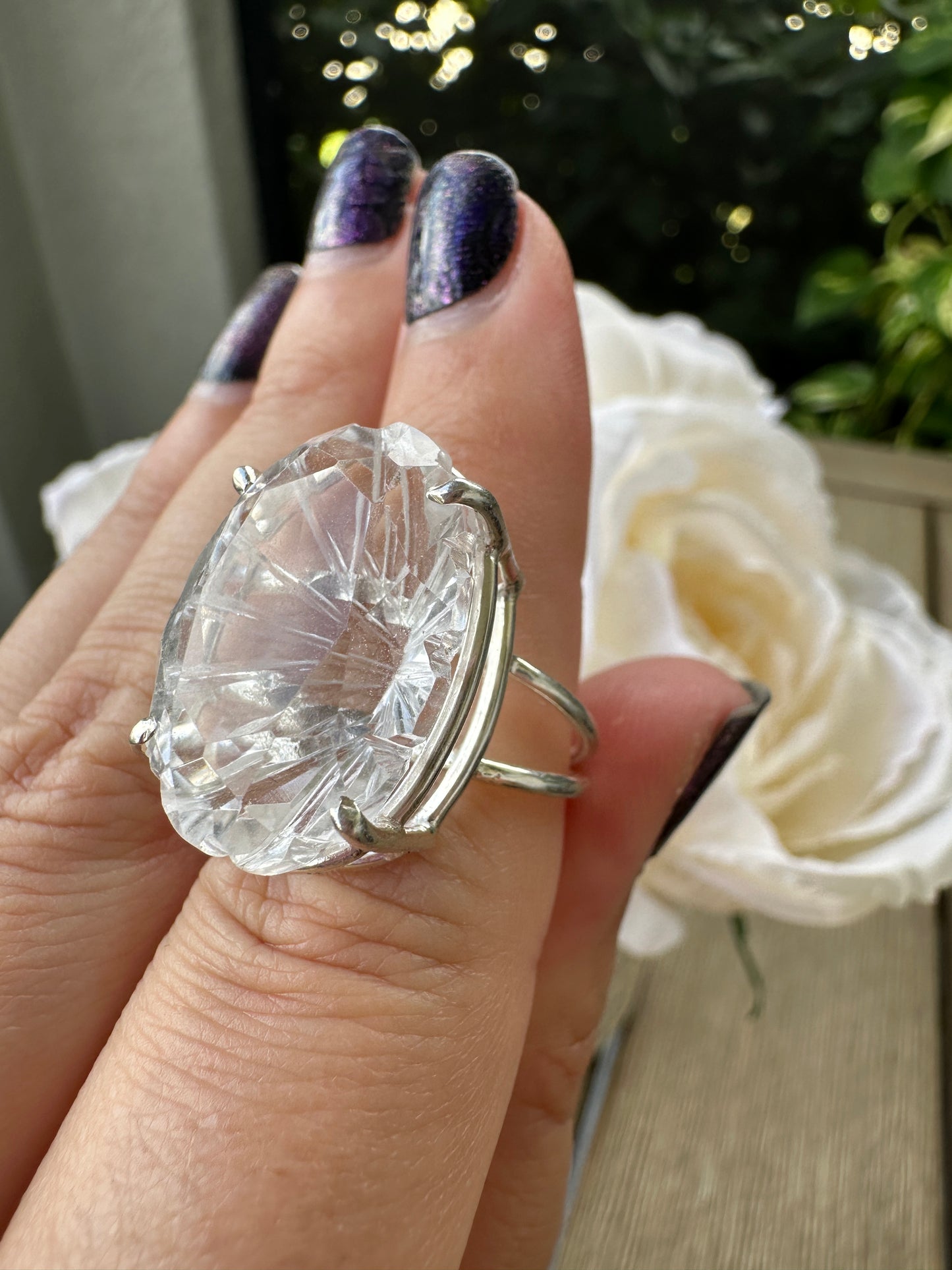 Clear Quartz Sterling Silver Ring Size 7, Elegant Crystal Statement Ring, Handcrafted Natural Stone Jewelry, Healing Quartz Gift for Her