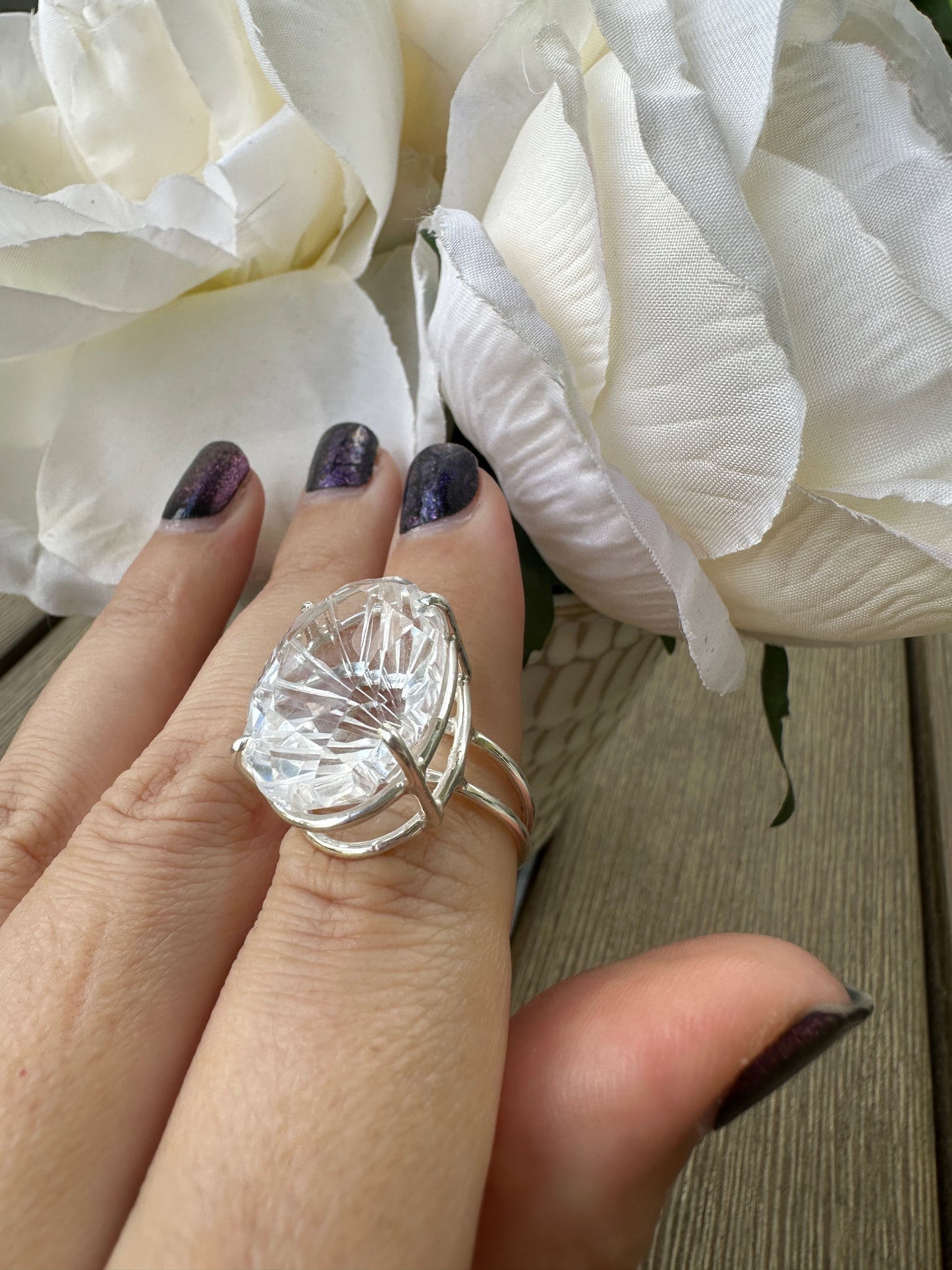 Clear Quartz Sterling Silver Ring Size 7, Elegant Crystal Statement Ring, Handcrafted Natural Stone Jewelry, Healing Quartz Gift for Her