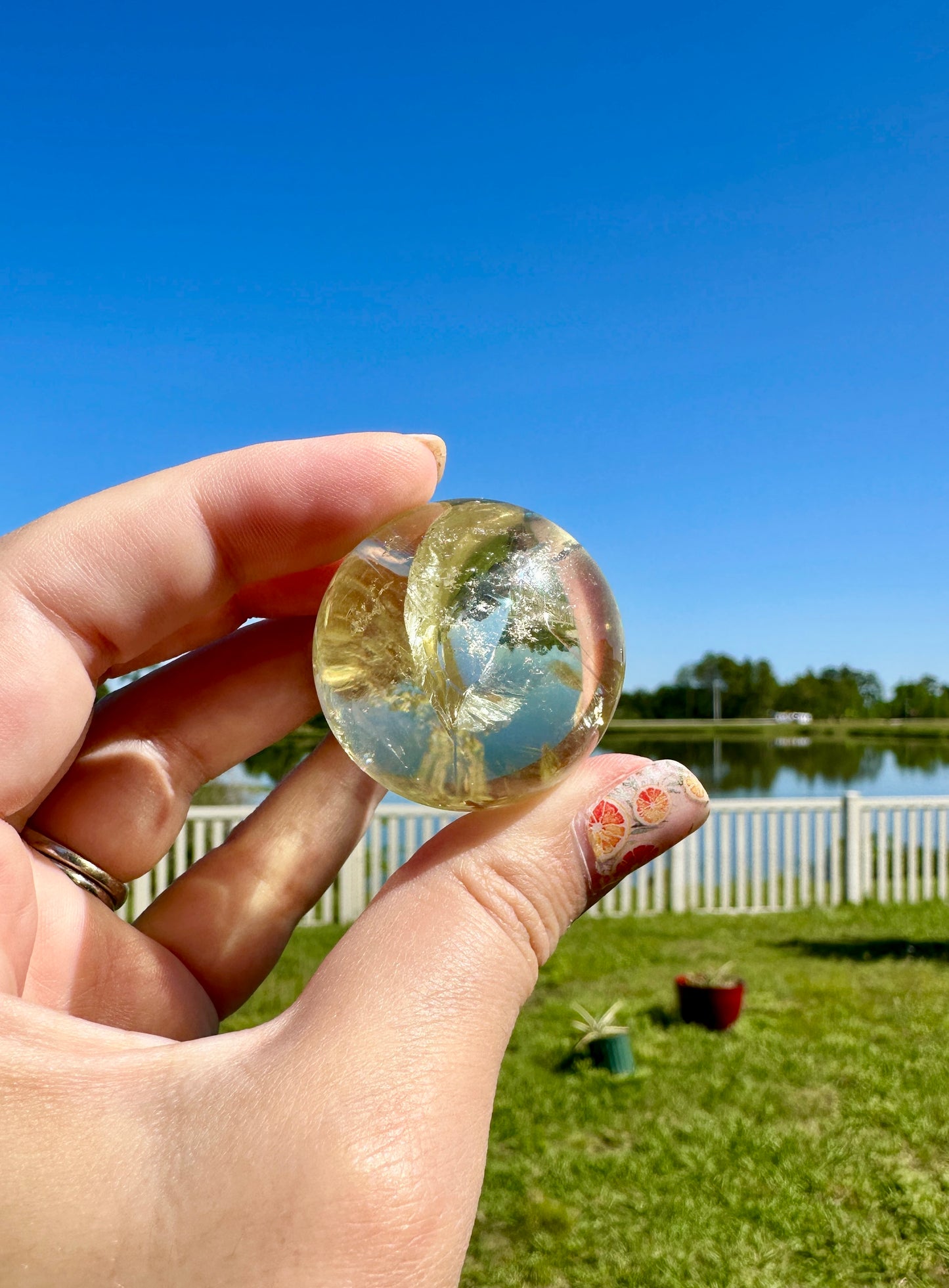 Citrine Sphere with Rainbow Inclusions: Stunning Natural Crystal Ball for Energy Healing, Meditation, and Radiant Home Decor