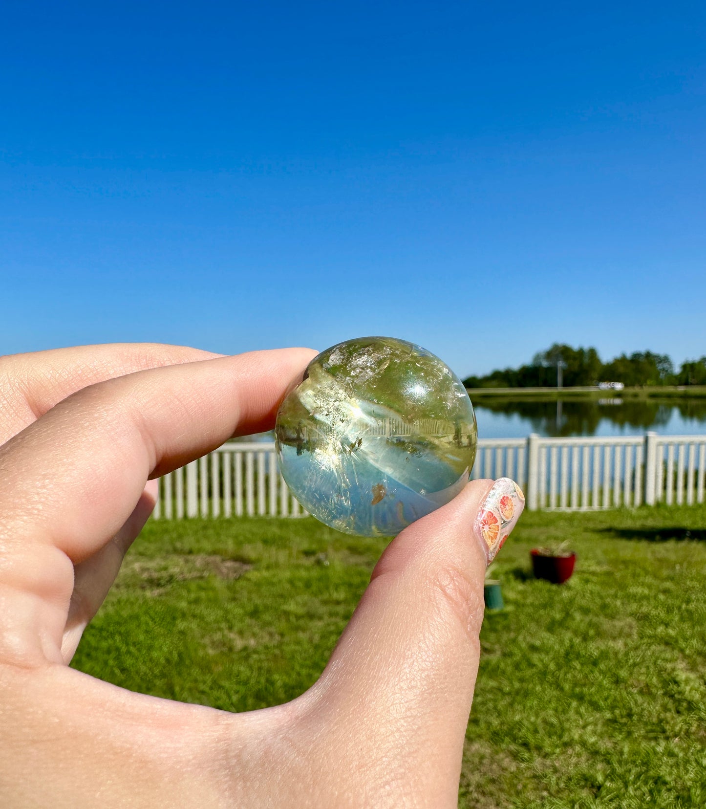 Citrine Sphere with Rainbow Inclusions: Stunning Natural Crystal Ball for Energy Healing, Meditation, and Radiant Home Decor