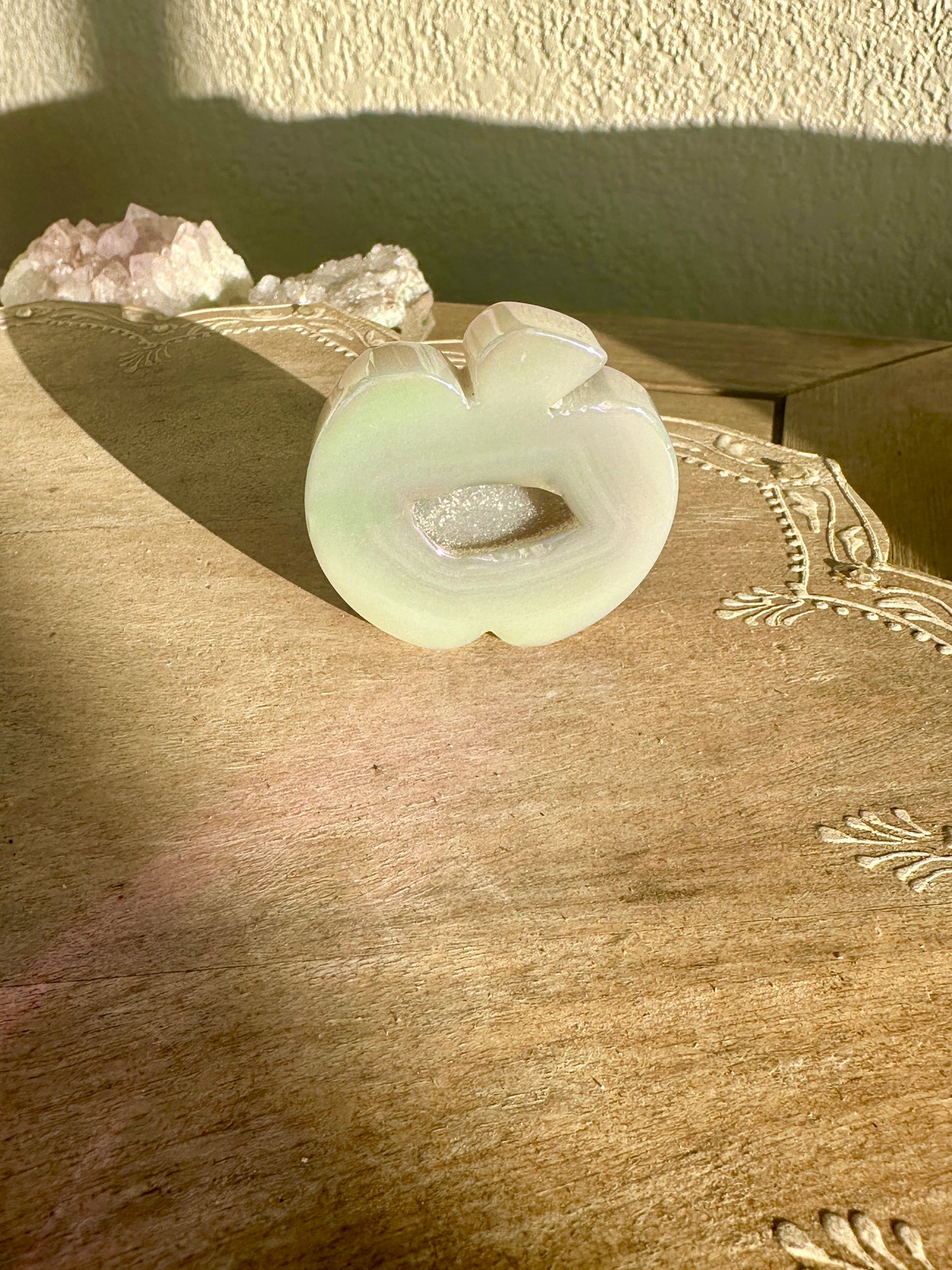 Aura Agate Druzy Apple Carving: Enchanting Hand-Carved Crystal Apple, Perfect for Home Decor, Crystal Healing, and Unique Gift Collections