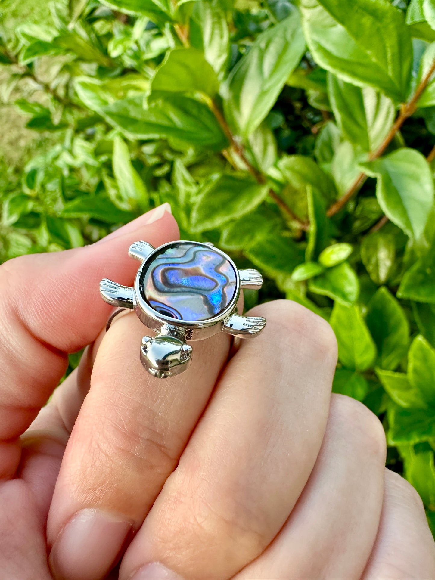 Colorful Abalone Shell Turtle Ring - Adjustable Natural Stone , Unique Artisan Crafted Jewelry