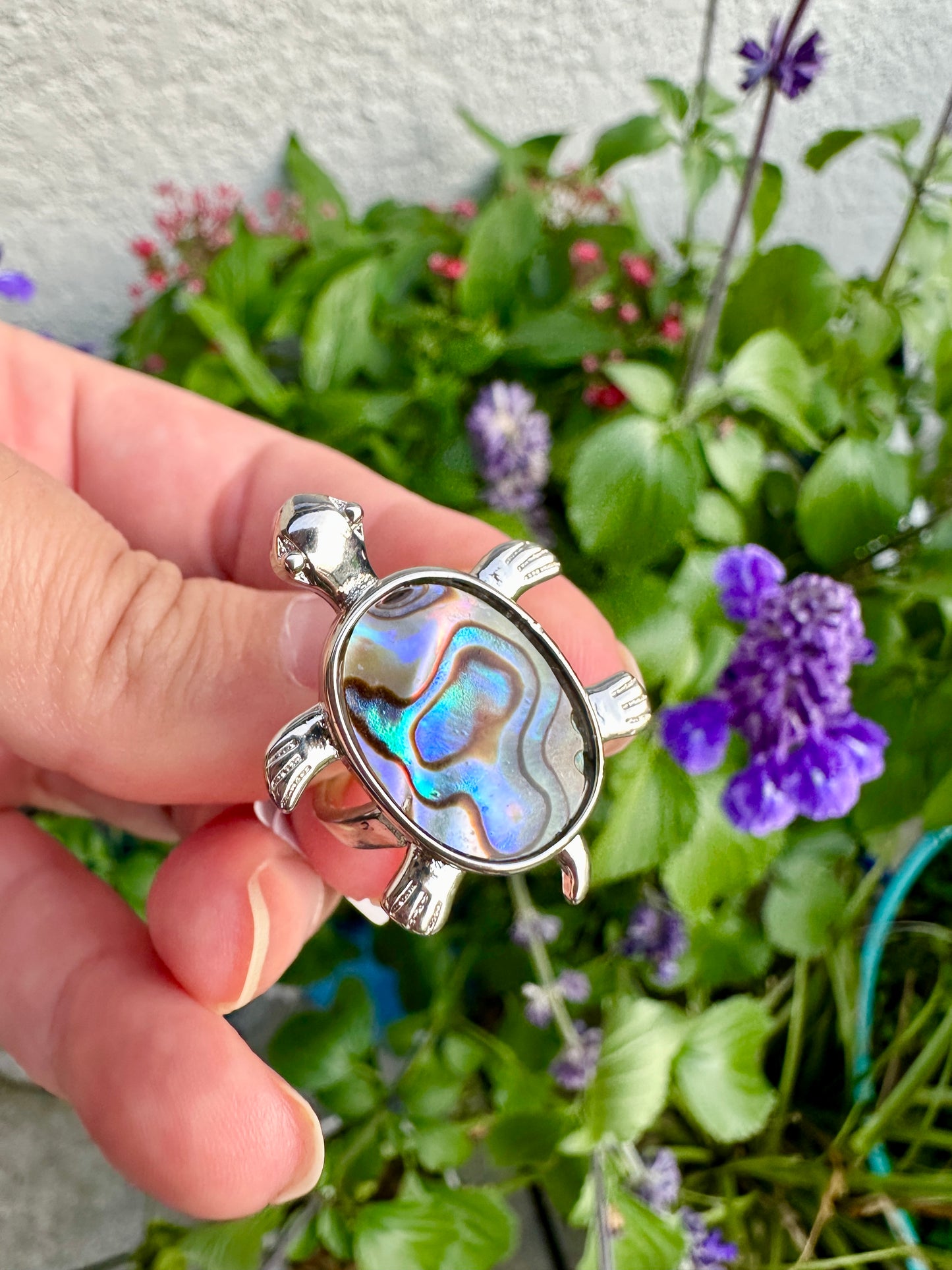 Colorful Abalone Shell Turtle Ring - Adjustable Natural Stone , Unique Artisan Crafted Jewelry