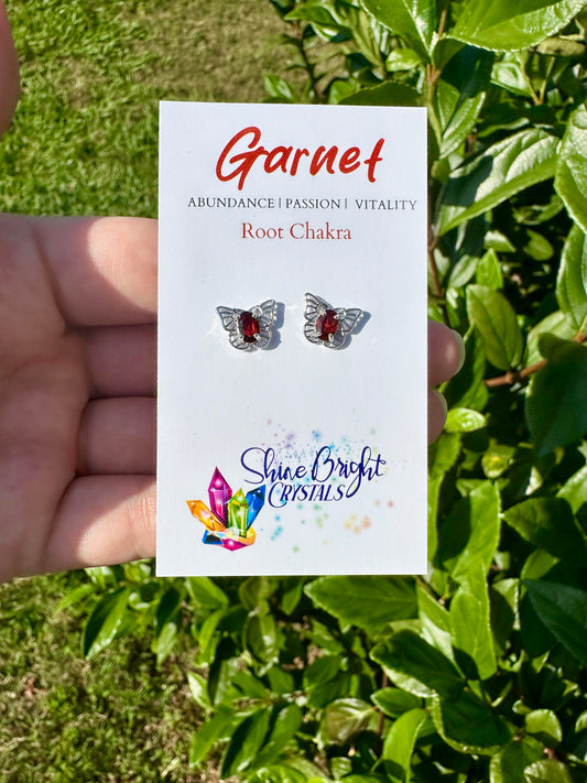 Sterling Silver Garnet Butterfly Stud Earrings - Delicate Red Gemstone, Charming Nature-Inspired Design, Elegant Jewelry for Every Occasion