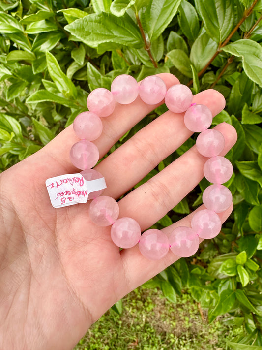 Rose Quartz 12.5mm Bracelet - Elegant Pink Gemstone Jewelry, Perfect for Love and Healing, Ideal Accessory for Daily Wear