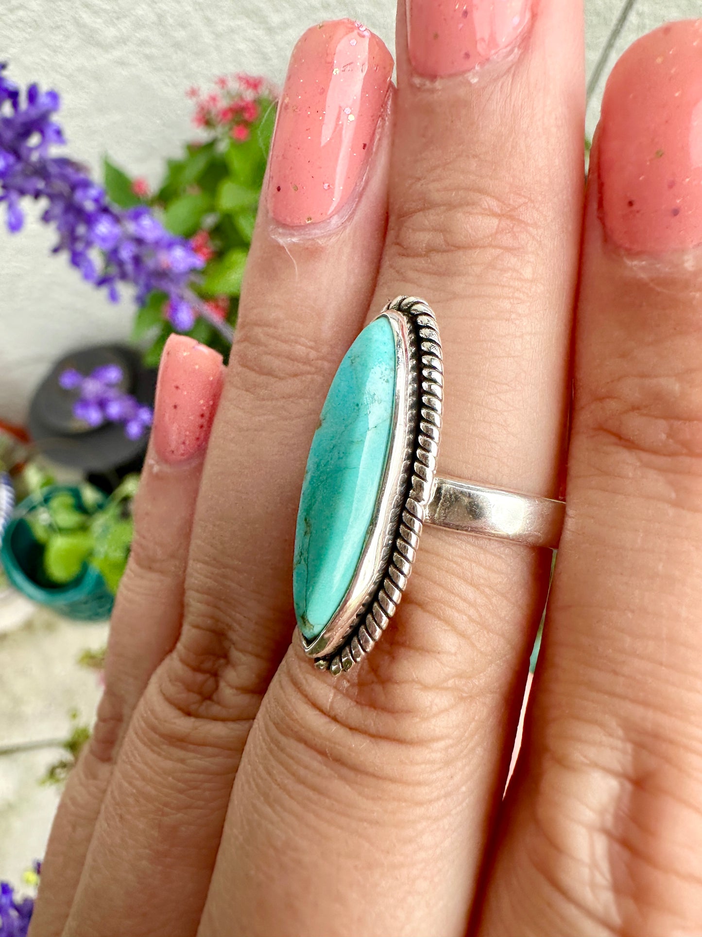 Turquoise Sterling Silver Ring Size 8.25 - Vibrant Blue Gemstone, Elegant Handcrafted Jewelry, Perfect for Daily Wear or Special Occasions